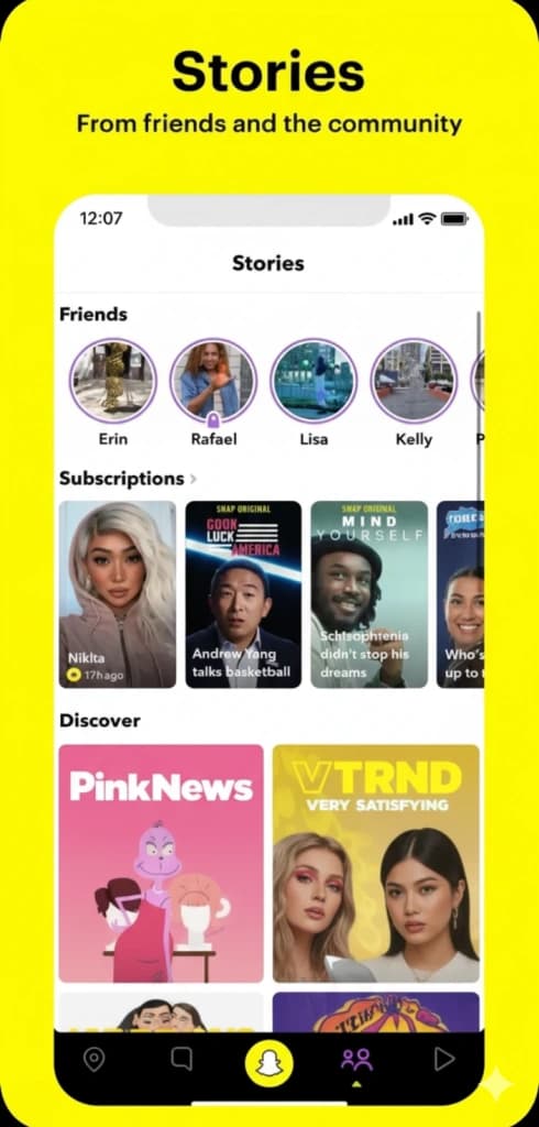 Snapchat Stories feed with sponsored content